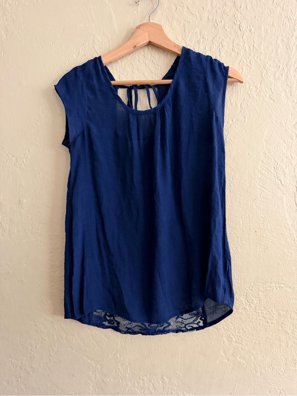 Charming Charlie Navy Blue Sleeveless Lace-Hem Blouse
